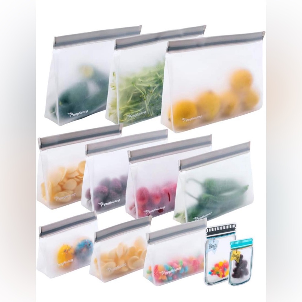 12 Reusable Food Storage Bags, Reusable Freezer Bags, Extra Thick Leakproof